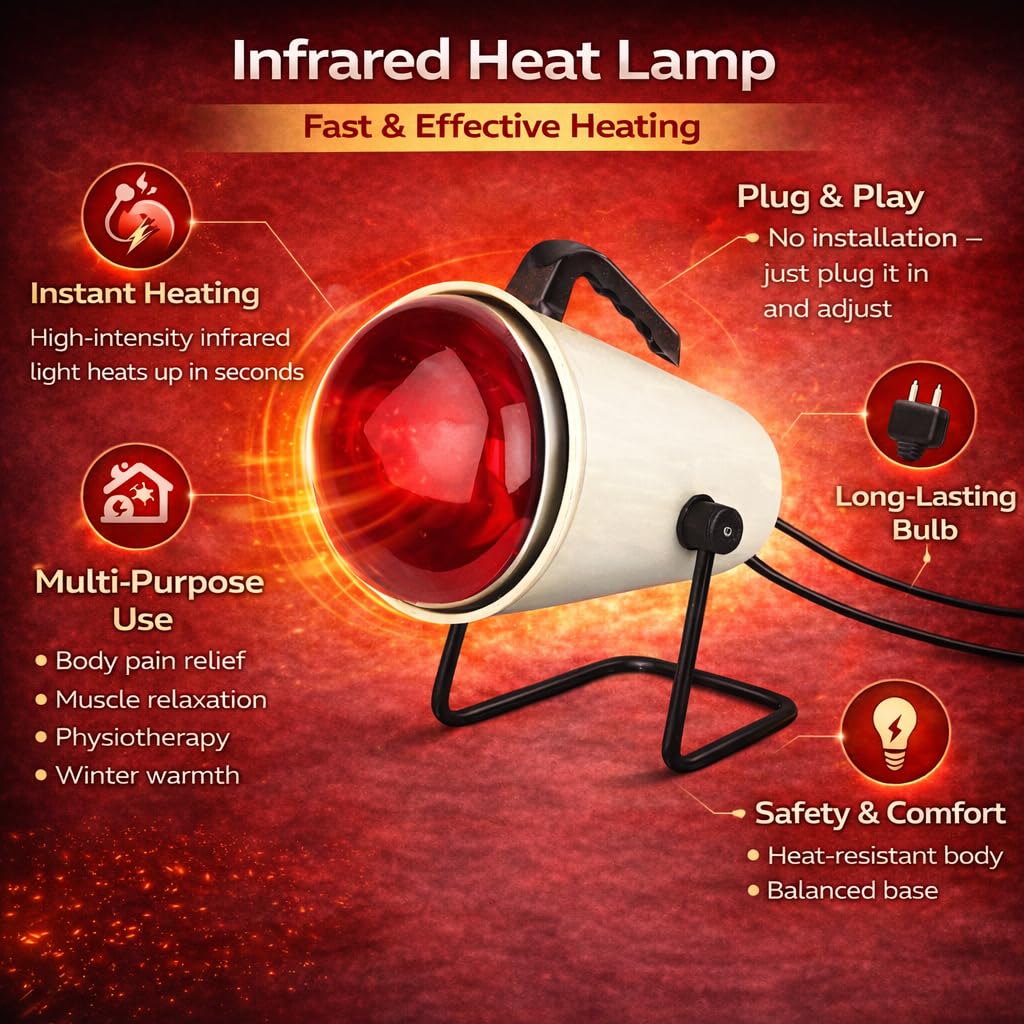 Care Of India Infrared Heat Lamp for Body Pain Relief, Heat Therapy Treatment, Swelling Relief, Red 1