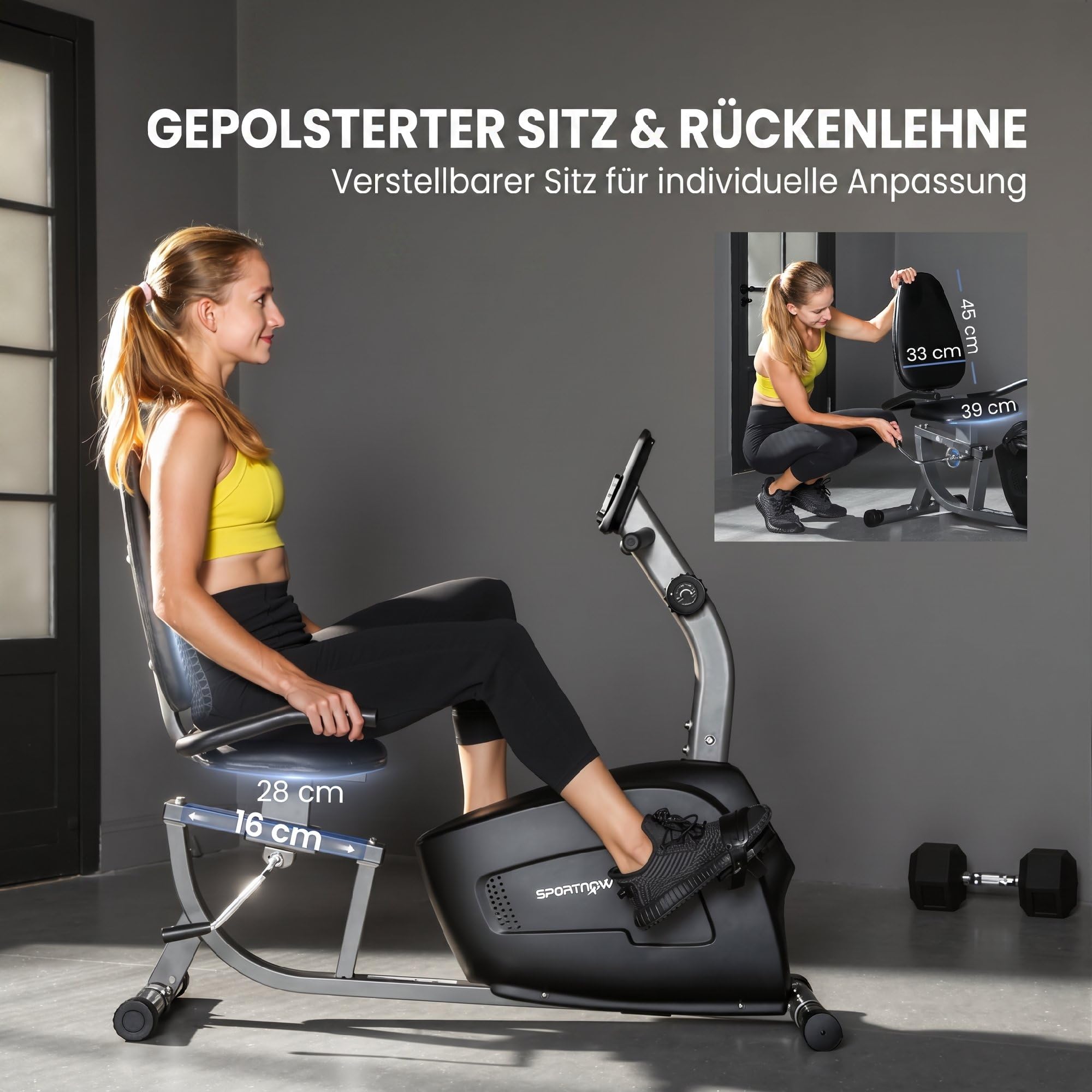 SPORTNOW Liegeergometer für Zuhause mit 8 verstellbar Widerstandsstufe Magnetbremse Pulssensor LCD-Display Senioren Leise Liegefahrrad Heimtrainer mit verstellbar Bequem Sitz Sitzergometer Bis 135kg