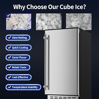 Coolake Under Counter Ice Maker Machine 120 Lbs/Day with 30 Lbs Ice Storage, 15 Built-in Freestanding Ice Maker, Self Cleaning, Gravity Drainage, Undercounter Ice Machine for Home Bar Kitchen Office