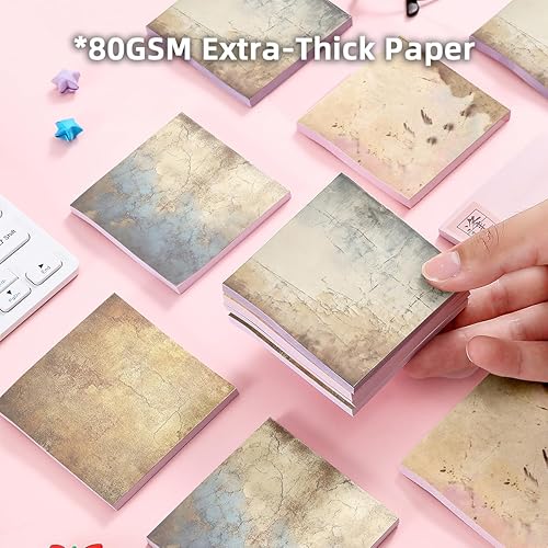 Miniatura 8 de Notas adhesivas autoadhesivas, blocs de papel, notas para publicar para oficina, escuela, organización del hogar (texturas vintage, 4 blocs)