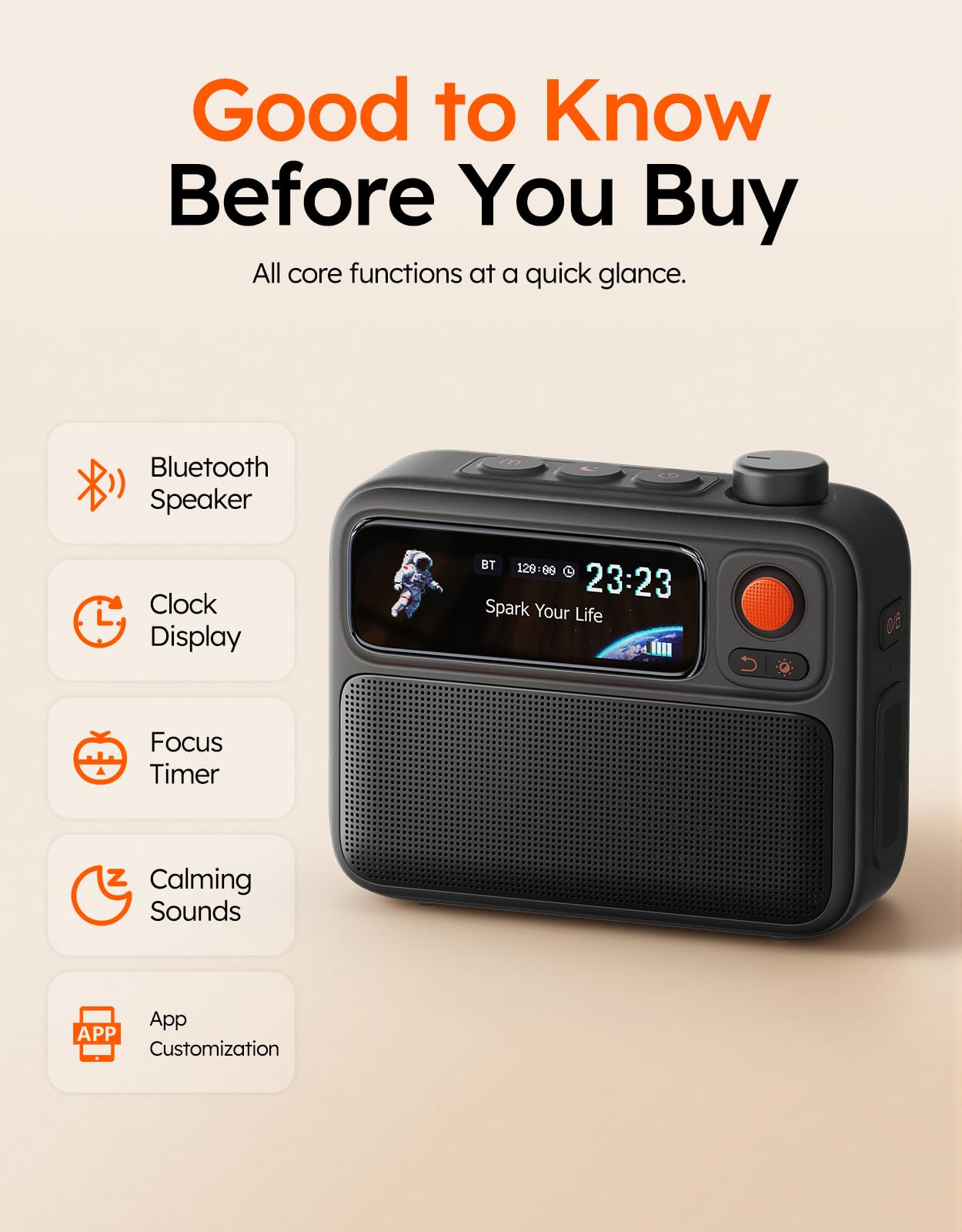 Divoom FlowToo Schlafsound Maschine mit Bluetooth-Lautsprecher, Weißes Rauschen, 90+ Schlafsounds, Pixel-Display, Wecker & Timer für Schlafzimmer und Home Office