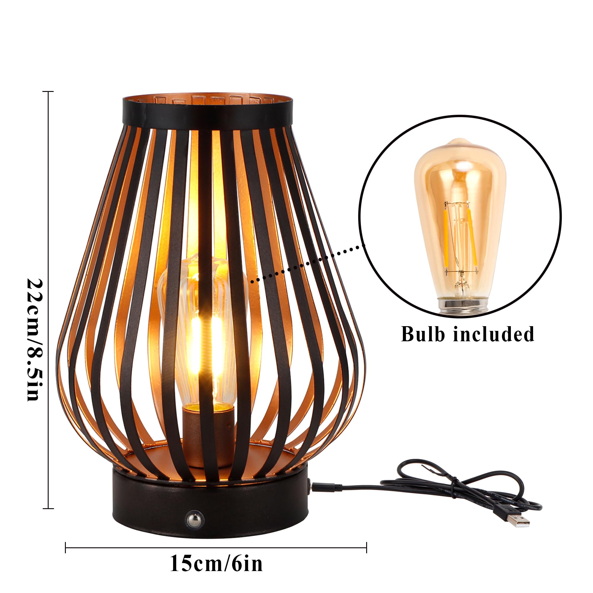 JHY DESIGN 2 lámparas de mesa de metal recargables de 22 cm, lámpara inalámbrica | 2 lámparas de mesa táctiles regulables de 22 cm de alto, con bombilla LED, inalámbrica, para patio, interior y exterior