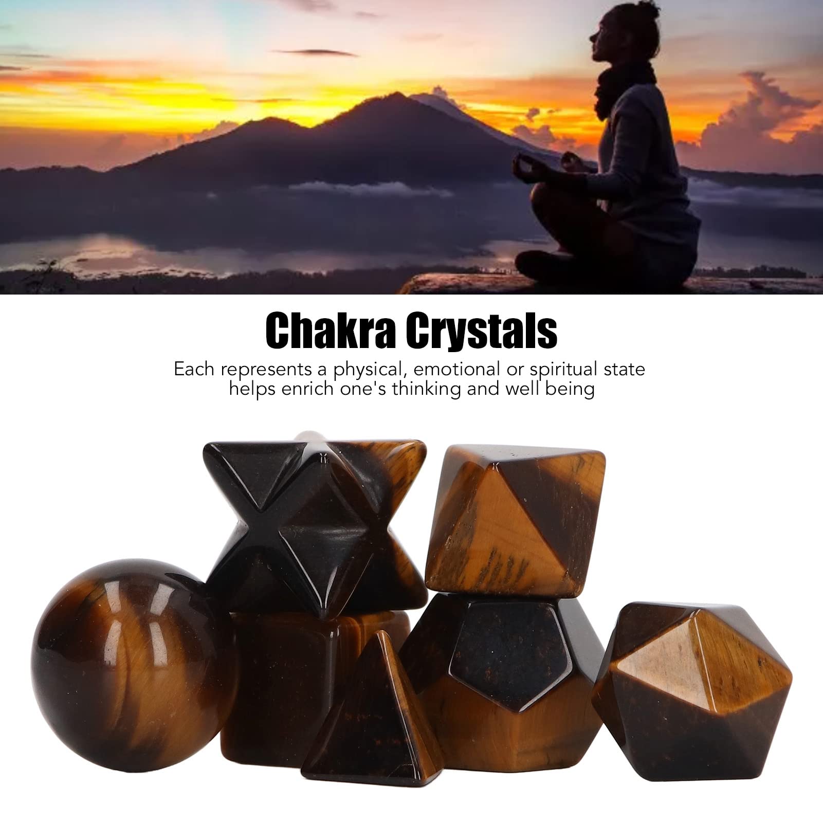 Tyenaza Juego De 7 Cristales De Chakra, Exquisitas Piedras De Cristal Geométricas, Kit De Cristales Curativos De Chakras para Meditación, Decoración del Hogar(A)