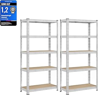 SONGMICS Schwerlastregal, 2er Set, Kellerregal, 40 x 90 x 180 cm, bis 875 kg belastbar, einfache Montage, Lagerregal, verstellbare Ablagen, Lagerregal, silbern GLR455E01