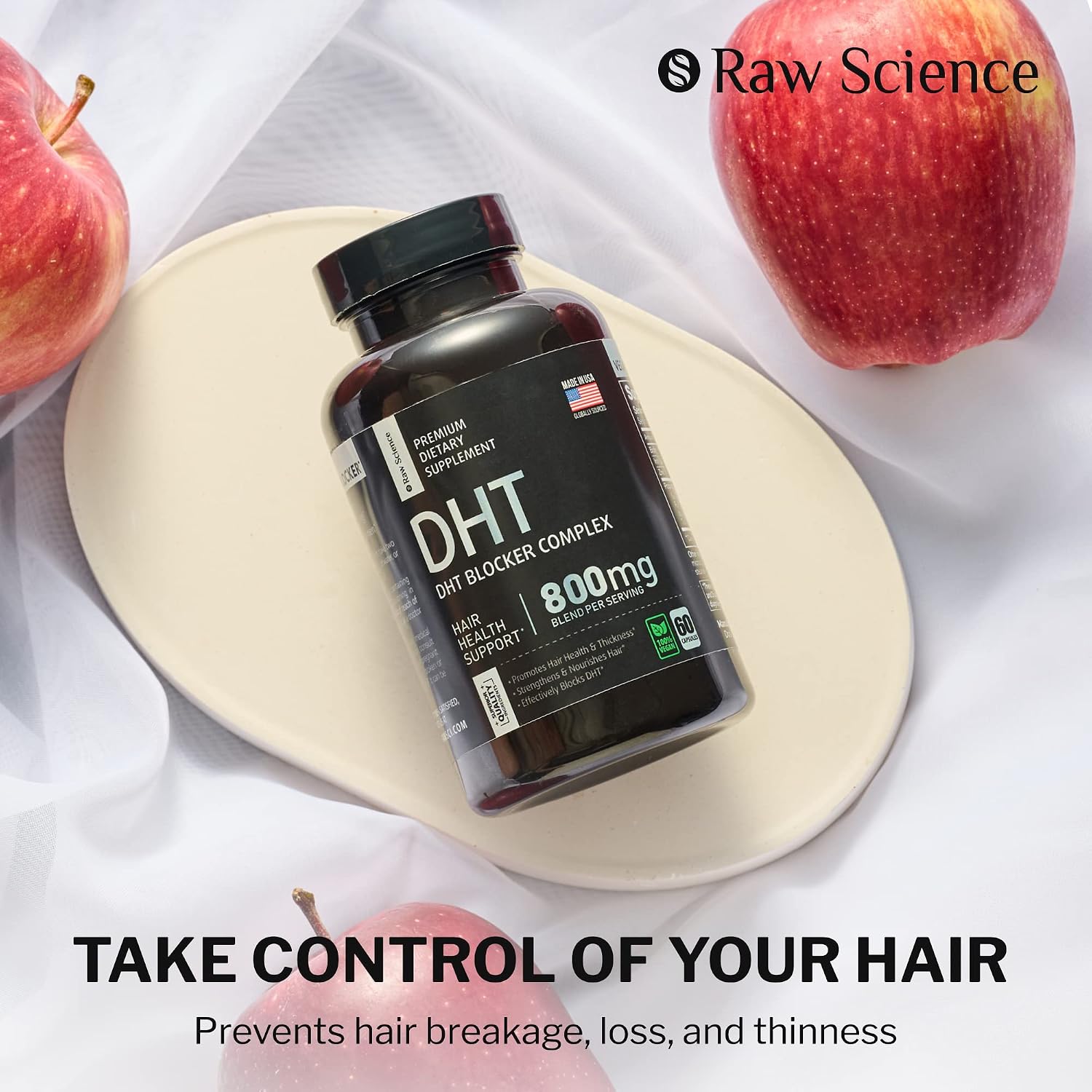 Hair Loss Supplement DHT Blocker with Biotin for Men & Women - Saw Palmetto Supplement for Hair Growth, Healthy Strong Hair & Stop Hair Loss - Made in USA, Gluten-Free, Vegetarian - 800mg 60 Capsules