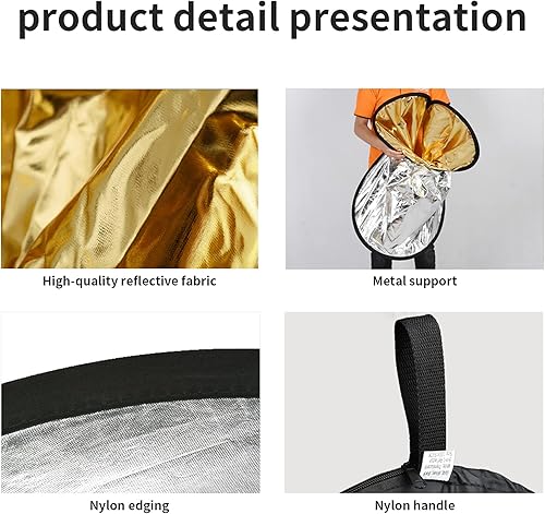 Miniatura 5 de Godox Reflector de luz plegable para fotografía de 24 x3623.6x35.4 in, difusor de múltiples discos ovalados 5 en 1 con bolsa de transporte, dorado,
