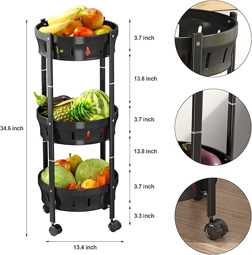 Miniatura 2 de Organizador y almacenamiento de cocina, cesta de frutas de cocina de 3 niveles, cesta de verduras de cocina, cesta de verduras de acero inoxidable
