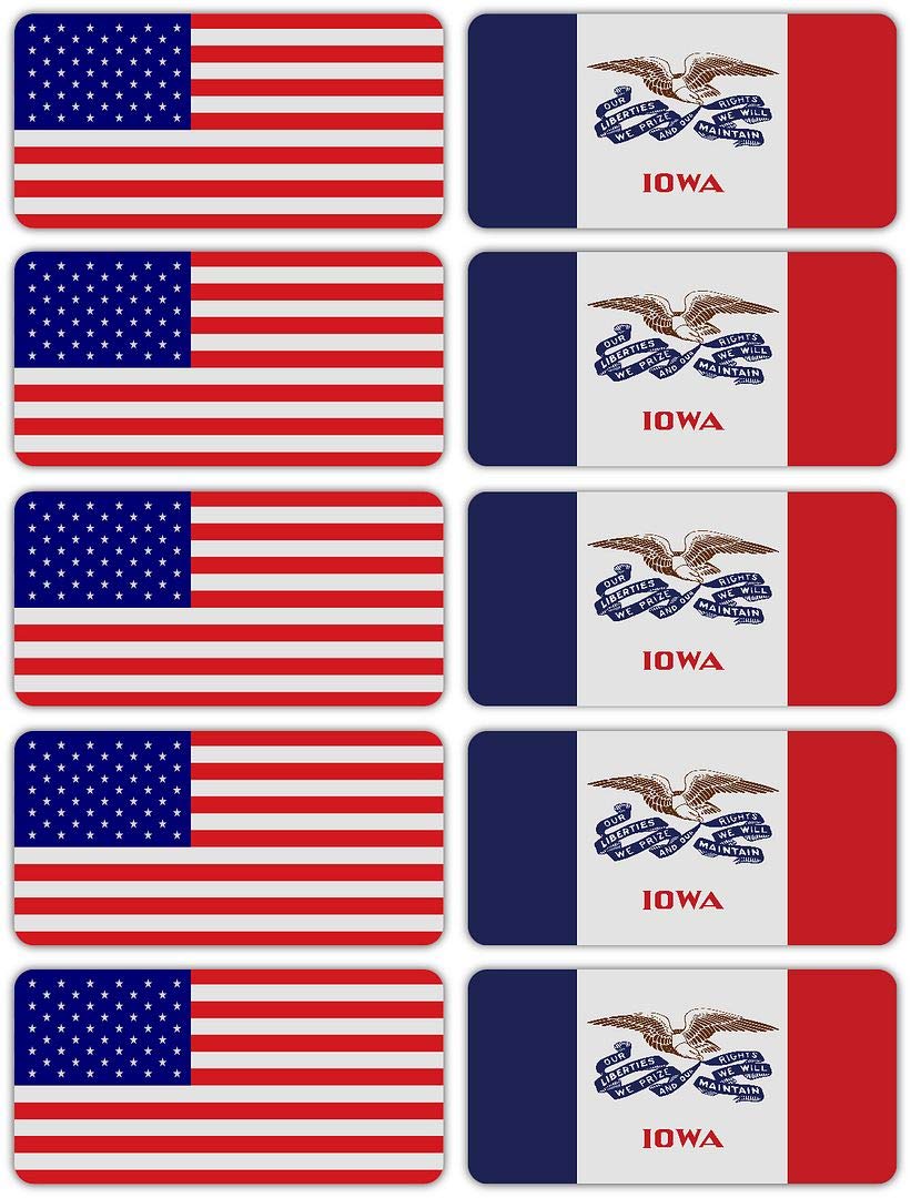 (x10) 3M Reflective Iowa and US Flag Stickers | Versatile Safety Decals | Hard hats, laptops, bikes, toolboxes