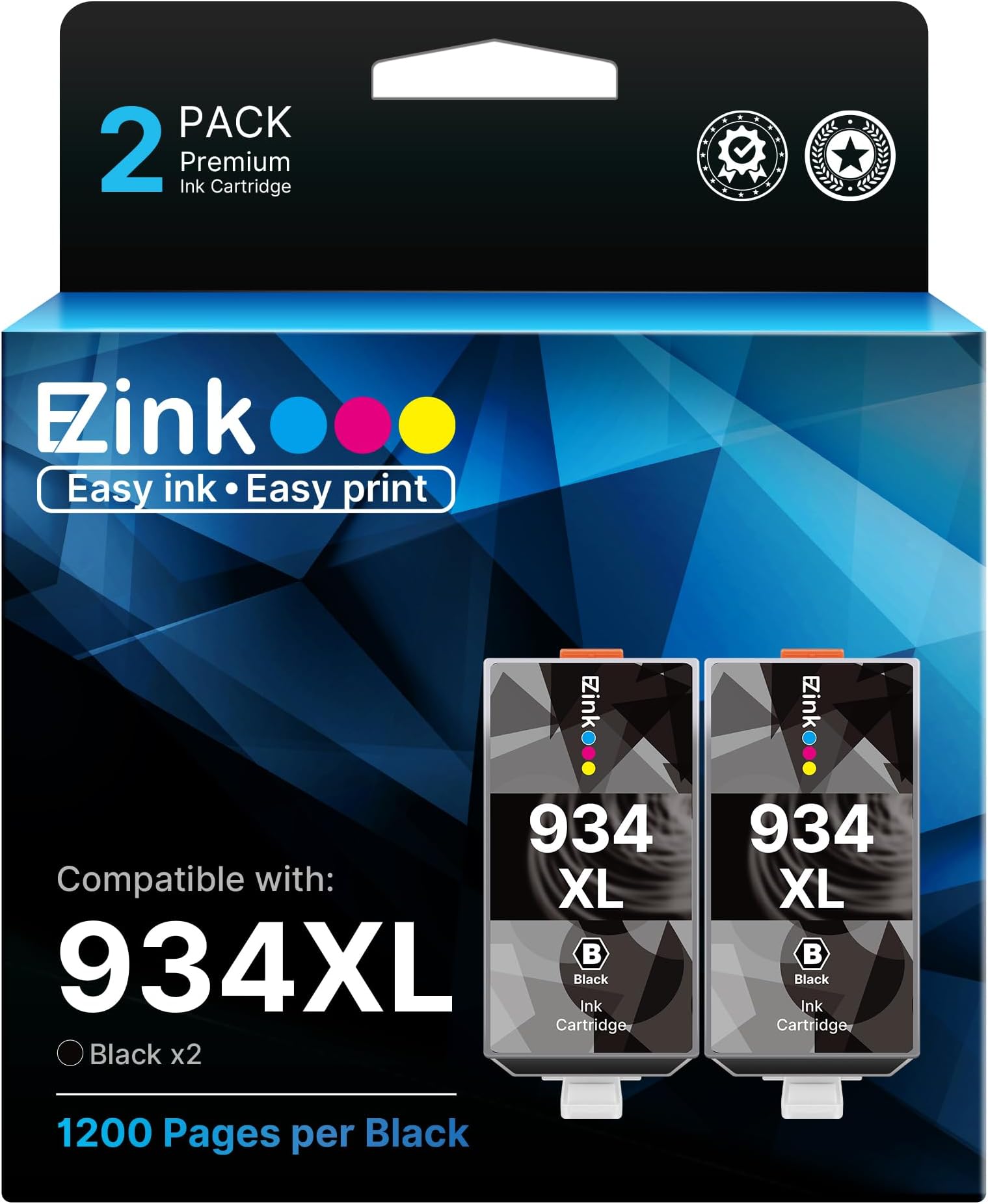E-Z Ink Compatible Ink Cartridge Replacement for HP 934 934XL 934 XL High Yield to use with HP Officejet 6800 6812 6815 6825 6822 6820 OfficeJet Pro 6230 6830 6200 6835 Printer (2 Black)