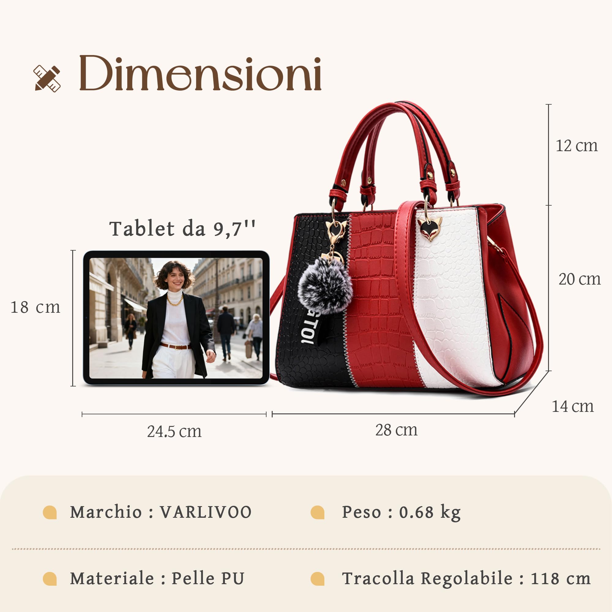 VARLIVOO Elegante Donna Borsa Delle Donne Borse a Mano Borse a Spalla Crocodile Model Impermeabile Pelle PU