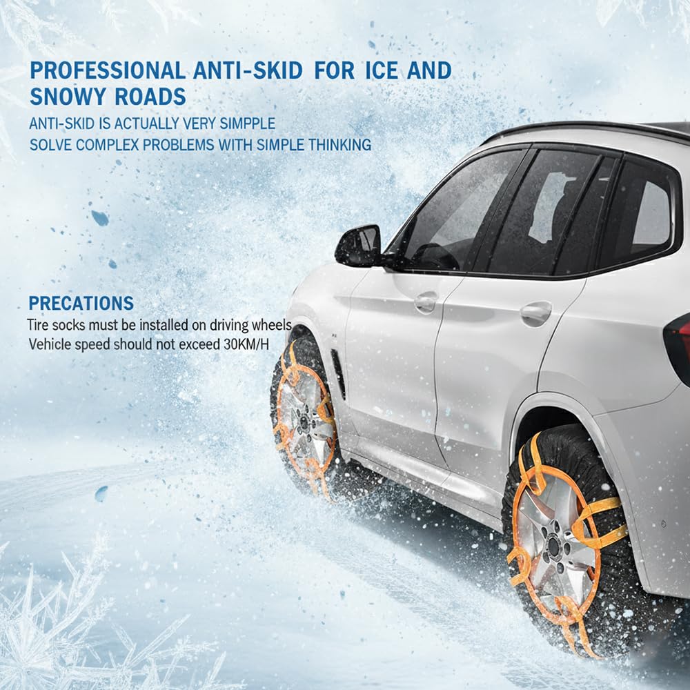 Chaussettes Neige Voiture pour Fiat Panda/Panda Cross (141 169 319 1980-2025 2026), Installation Facile & Rapide, Dispositif Antidérapant Efficace sur Neige et Verglas,4PCS