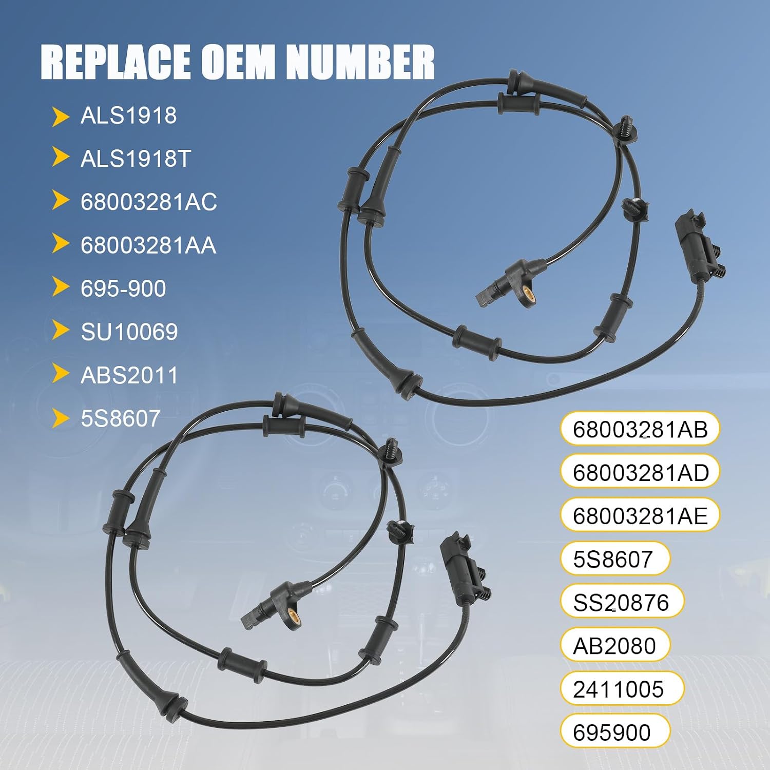 ABS Wheel Speed Sensor (Front Left & Right) Replacement for Jeep Wrangler 3.6L 2012-2017, Wrangler 3.8L 2007-2011 Front Driver and Passenger Side ALS1918 68003281AB 68003281AD 2pcs