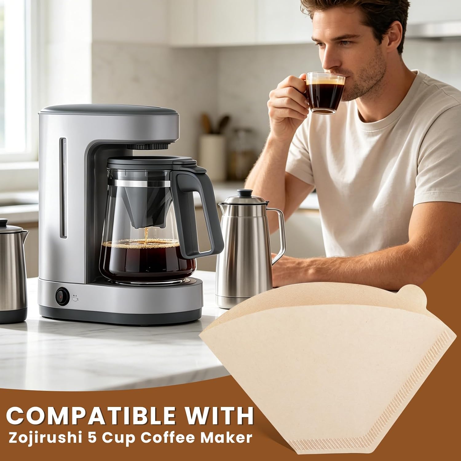 100 PCS Coffee Filters Unbleached for Zojirushi Coffee Maker 5 Cup