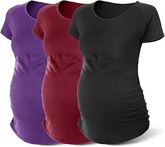 Rnxrbb Long Enough Maternity Shirts Short Sleeve Summer Pregnancy Tops Clothes V Neck for Pregnant Women 3 Pack