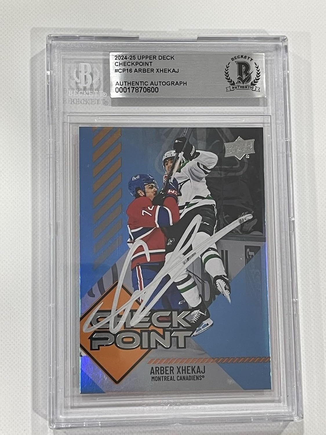 Arber Xhekaj Signed Montreal Canadiens UD Check Point Card Slabbed Beckett IP a - Hockey Slabbed Autographed Rookie Cards