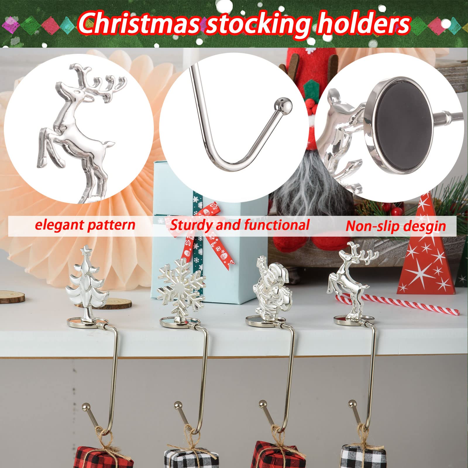 Weihnachtsstrumpf Halter Set - 4 Stück Metall Haken Für Kaminsims Dekoration