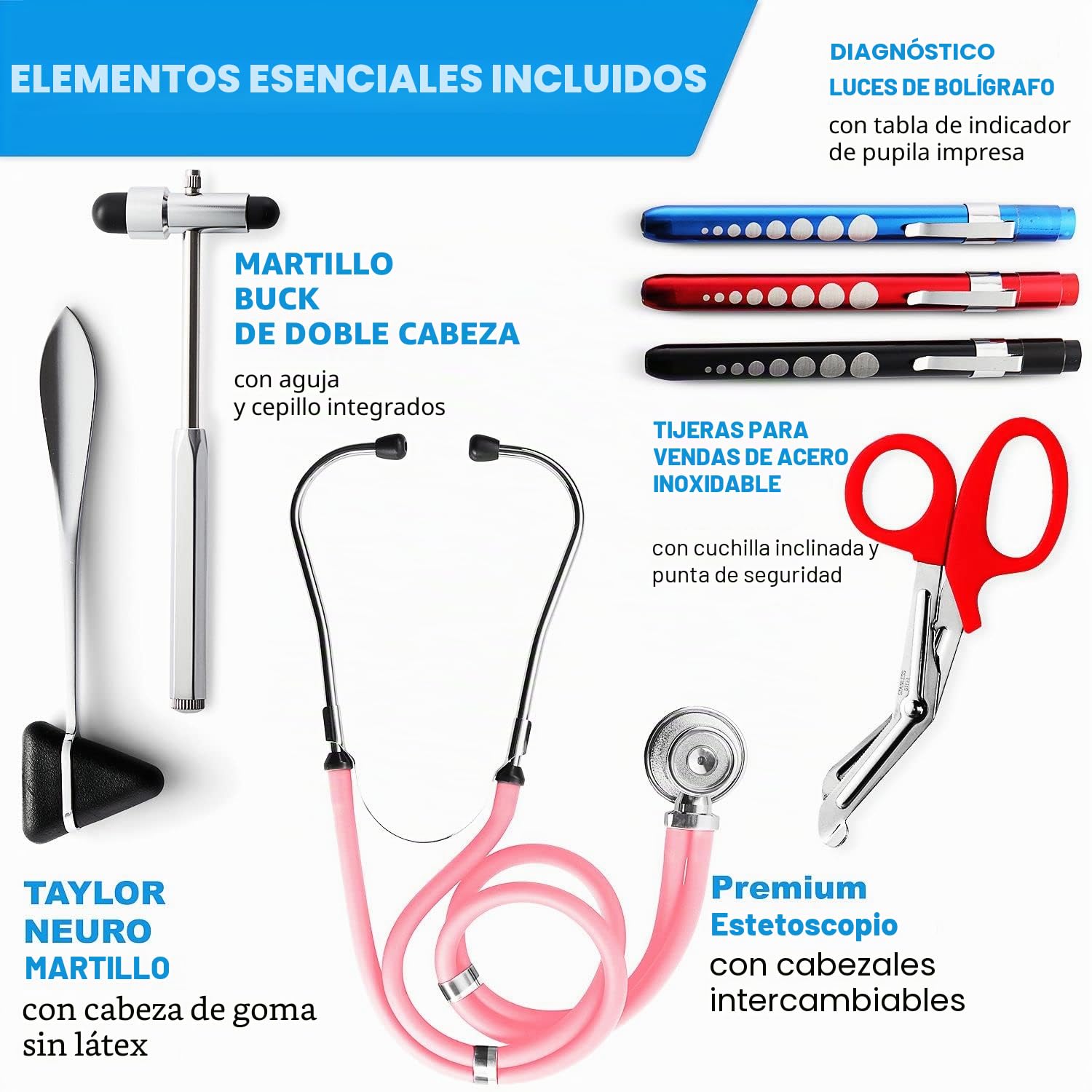 Primacare KB-9397-PK Estuche para estetoscopio, suministros incluidos, rosa con múltiples compartimentos, bolsa portátil y ligera de primeros auxilios con suministros médicos vitales, accesorios de