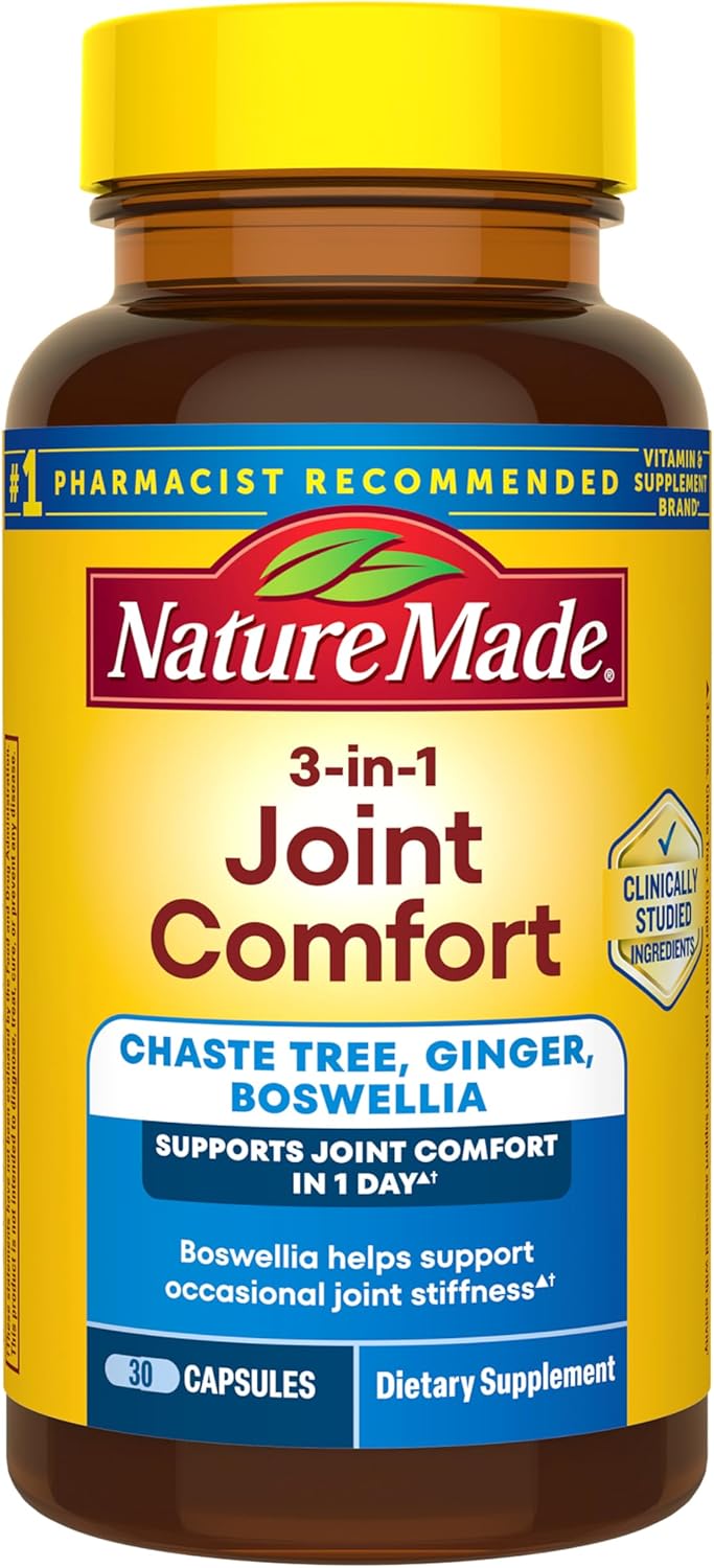 Nature Made 3-in-1 Joint Comfort Capsules, Chaste Tree, Ginger & Boswellia, Joint Supplements for Men and Women, 30 Capsules, 30 Day Supply
