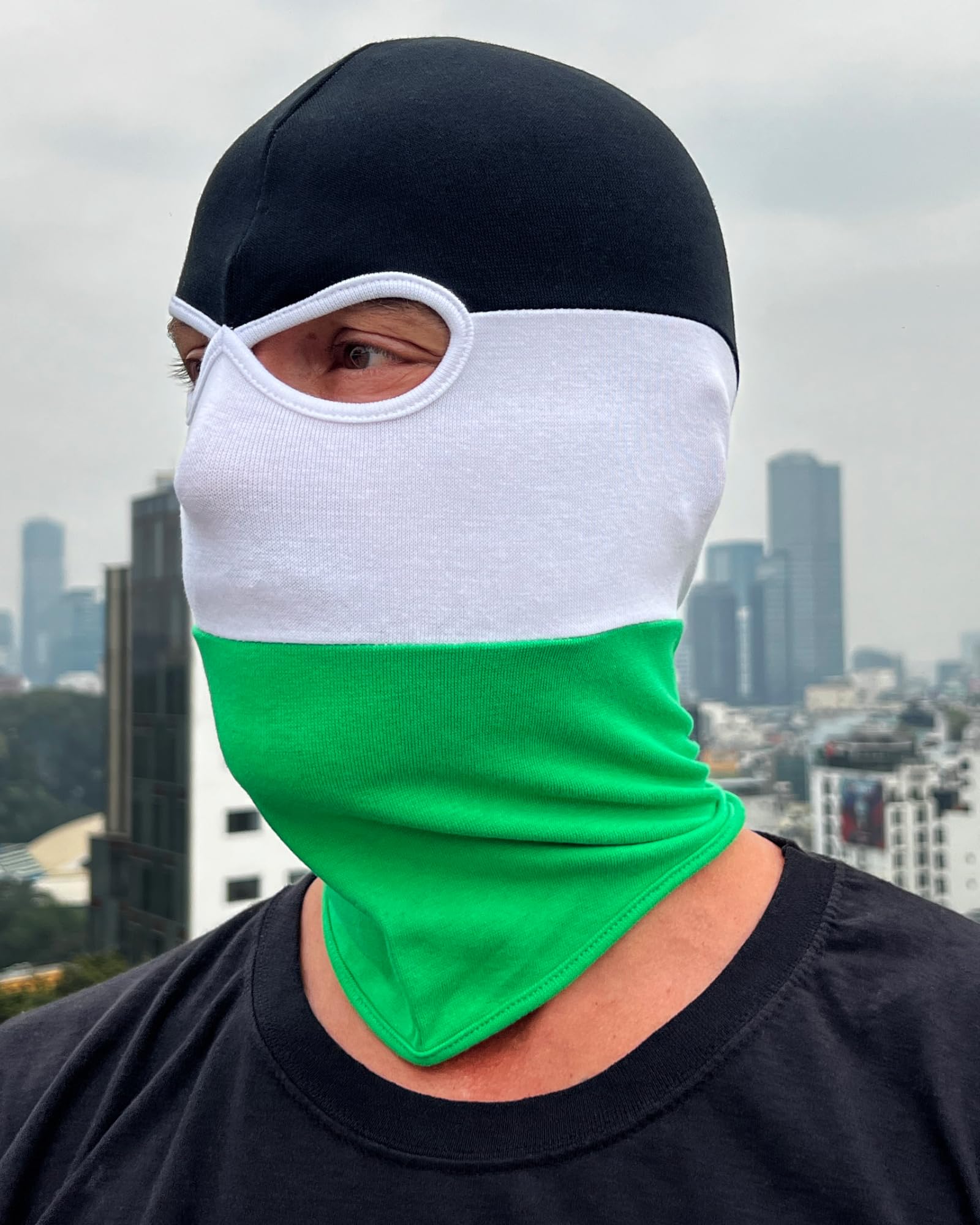 PGWEAR Sturmhaube in schwarz weiß grün gestreift I Maske Balaclava Beanie Einheitsgröße I Ultras Hooligans Ski Motorrad