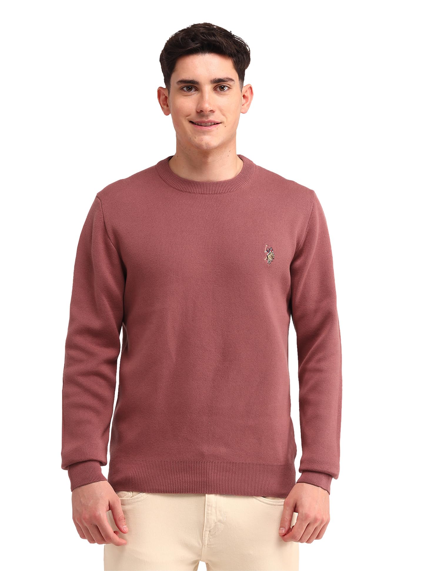 u.s. polo assn. denim co. Mens Pink Solid Long Sleeve Cotton Classic Pullover Sweater-picture-44