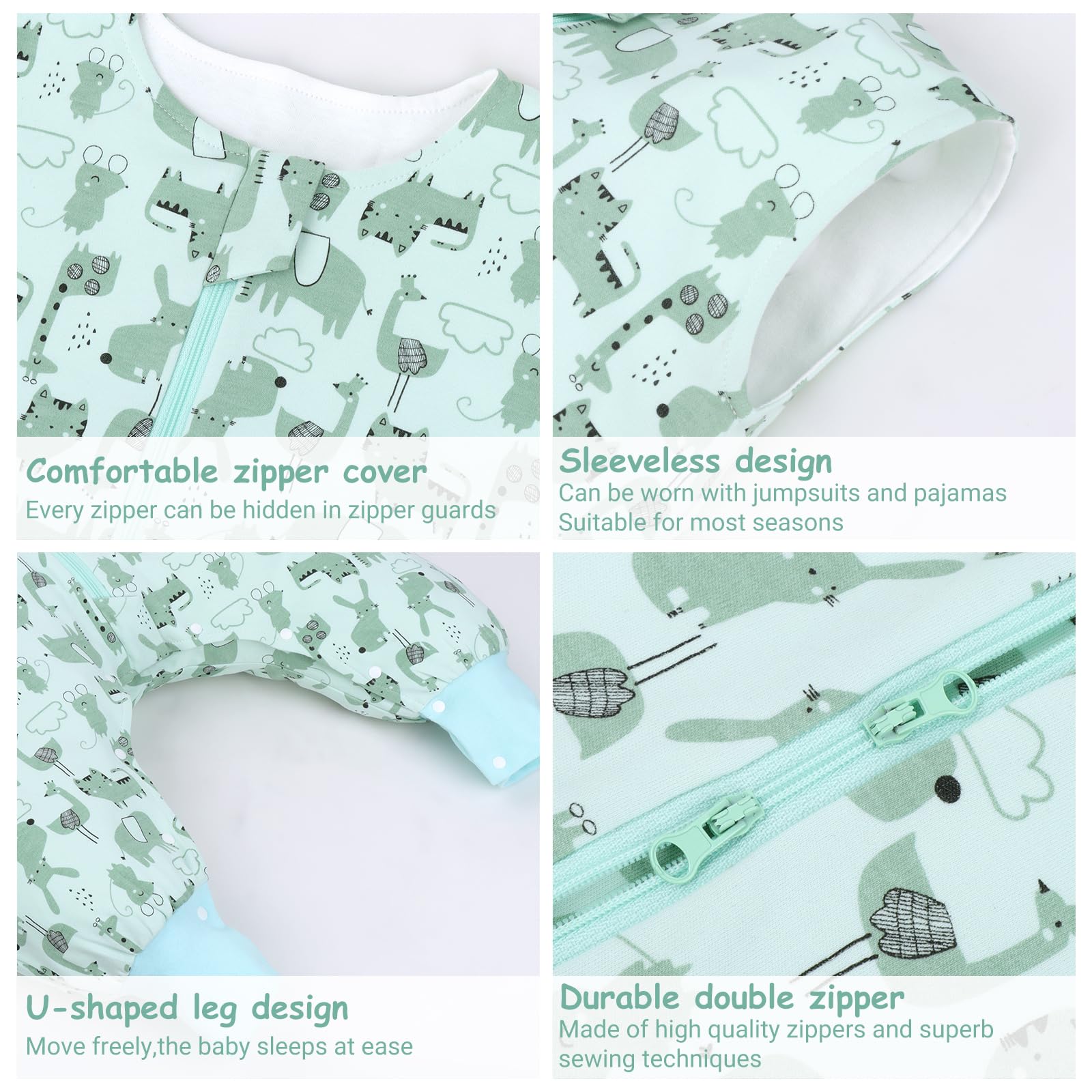 WYTbaby Sacco Nanna con Piedini 1.0 Tog, 100% Cotone Ultra-Morbido, Facile da Indossare, Ideale per il Sonno dei Neonati, Sacco Nanna Adatto per Bambini da 6-18 Mesi