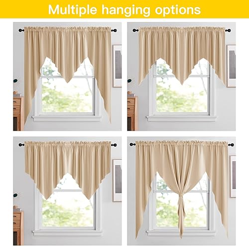Miniatura 2 de NICETOWN Cenefas de cortina rústicas con dobladillo para barra, cenefas de oscurecimiento de habitación, decoración de ventana de granja suave para