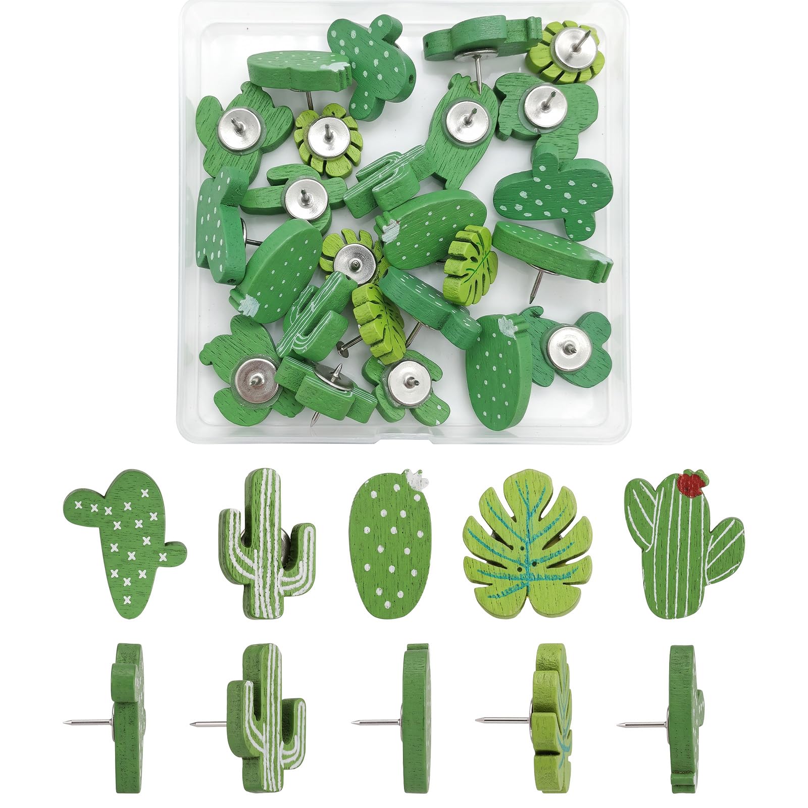 30Pcs Pins for Pinboard Cute Animal Thumb Tacks Multiple Animal Push Pins for Cork Board Bulletin Board Notice Boards (30Pcs-Cactus)