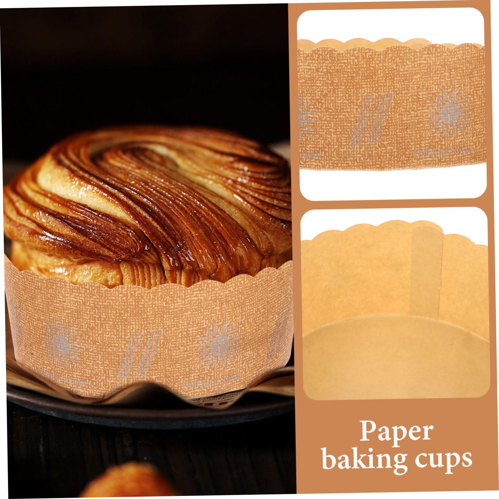 COLLBATH 100 Stück Braune Papier Cupcake Förmchen aus Stabilem Backpapier Praktische Backbecher mit Kreativem Design für Muffins und Kuchen zum Backen