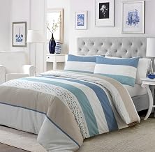 GMTEXTILE 100% Cotton LUXURY Duvet Cover with Pillow Cases (Fishes and Stripe, Super King 220 x 260 cm)