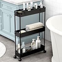SPACELEAD 3-Tier Slim Storage Cart - Narrow Rolling Organizer for Bathroom, Kitchen, Laundry & Tight Spaces, Black