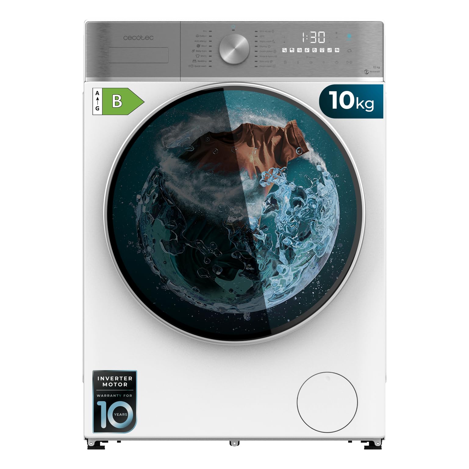 Cecotec Lavadora Secadora 10-6Kg Carga Frontal Bolero Wash&Dry 10680 Inverter A, 1400 rpm, 16 programas, Motor Inverter Plus, SteamMax, OnSmart, Fuzzy Logic, SpaCare y Detector de Carga Etiqueta Energética
