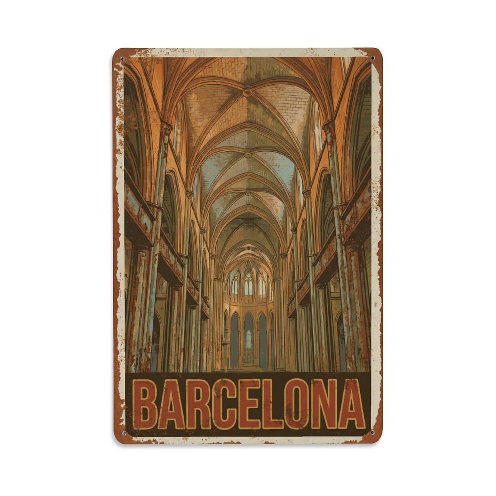 Vintage Travel Naves Spain Cathedral Metal Tin Sign