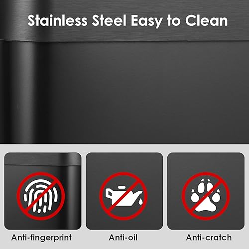 Miniatura 6 de Arlopu Cubo de basura automático, cubo de basura de acero inoxidable con sensor de movimiento, cubo de basura inteligente sin contacto, con tapa de