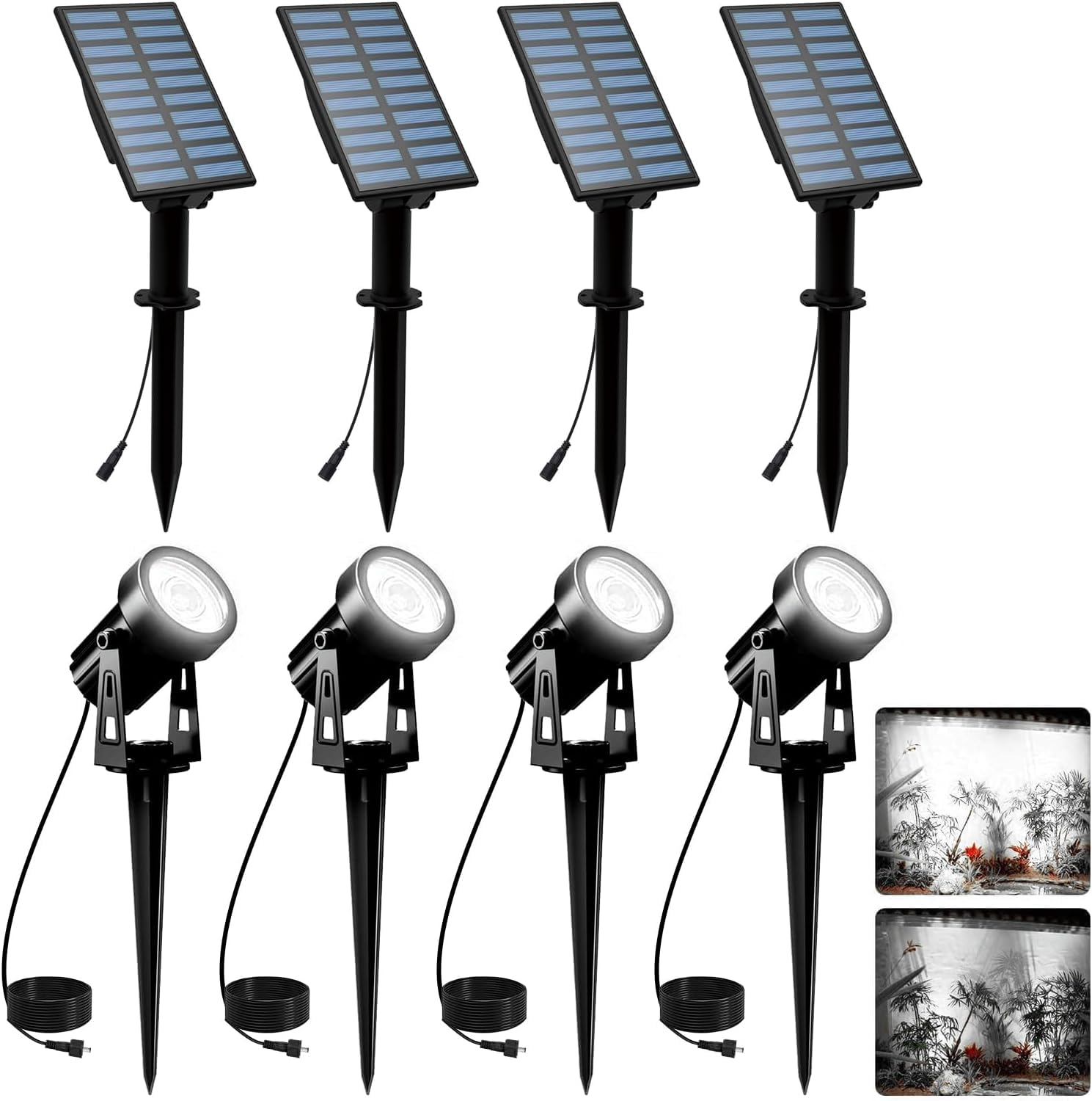 T-SUNUS Faretti Solari Esterno, Luci Solari Esterno Giardino IP65 impermeabile 3 Livelli di Luminosità, Lampioncini per Cortile Vialetto Alberi Bianco Freddo