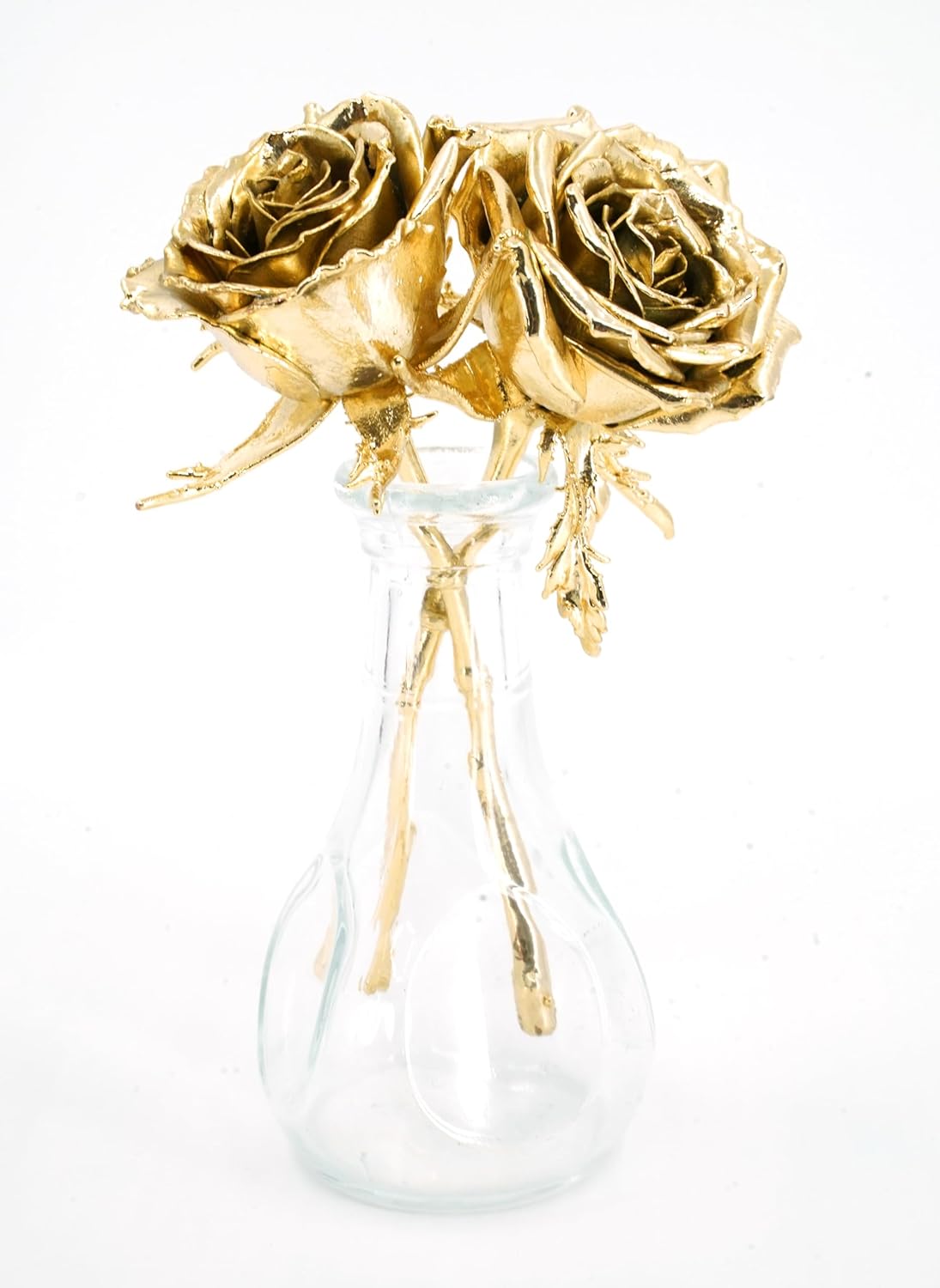 Small 5" Brass Coated Real Roses Pair for 21st