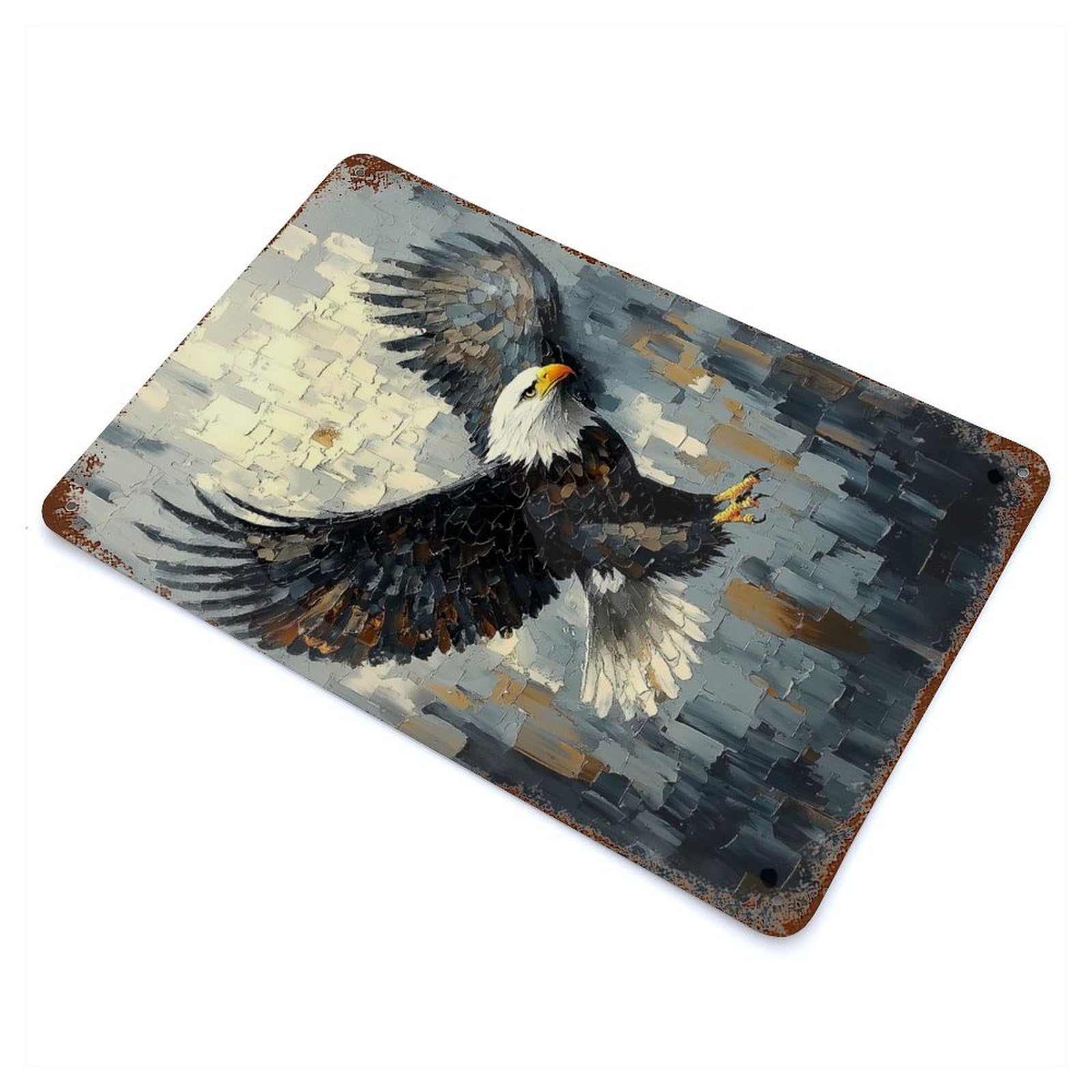 Bald Eagle in Flight Dynamic Impasto Art Rusty Metal Tin Sign 11.8"x7.9", for Living Room, Hallway And Home Decor, Old School Wall Decor