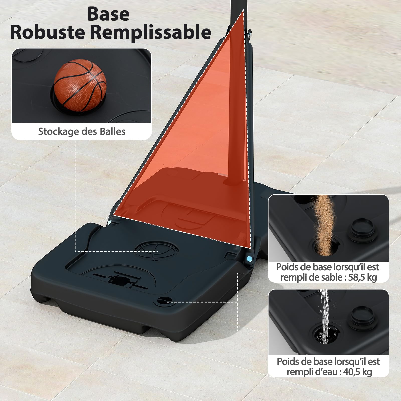 GYMAX Panier de Basket Mobile Portable pour Enfants Adultes, 18 Hauteurs Réglables 100-305cm, Utilisation Intérieure et Extérieure, Base Remplissable d'eau ou de Sable, Panneau Incassable