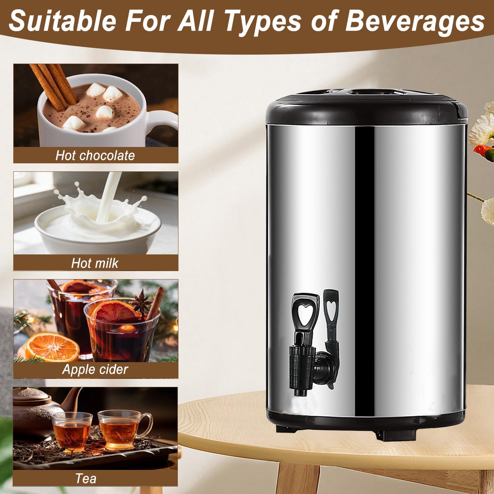 Dispensador de bebidas de acero inoxidable, urna térmica aislada, urna de café y caldera de agua caliente con espiga para bebidas frías y calientes, fiestas, oficina y catering