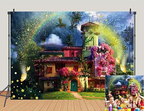 Telón de fondo para fiesta de cumpleaños de película mágica para niñas, fondo de fotografía de casa mágica, fondo familiar Madrigal para decoración