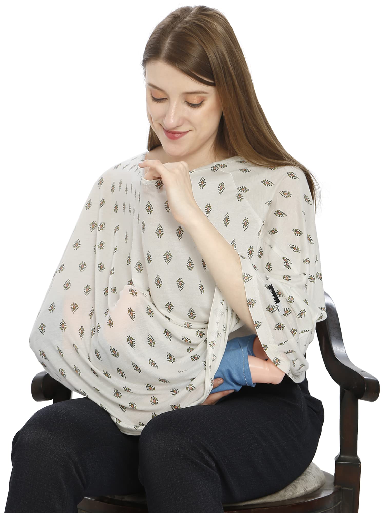 Feather Hug 360° Premium Nursing Cover For Breastfeeding - Feeding Apron For Mom, Stretchy Feeding Cover For Mother, No See - Through Breastfeeding Cover For Mother. (Green Flowers, Pack Of 1)-image-11