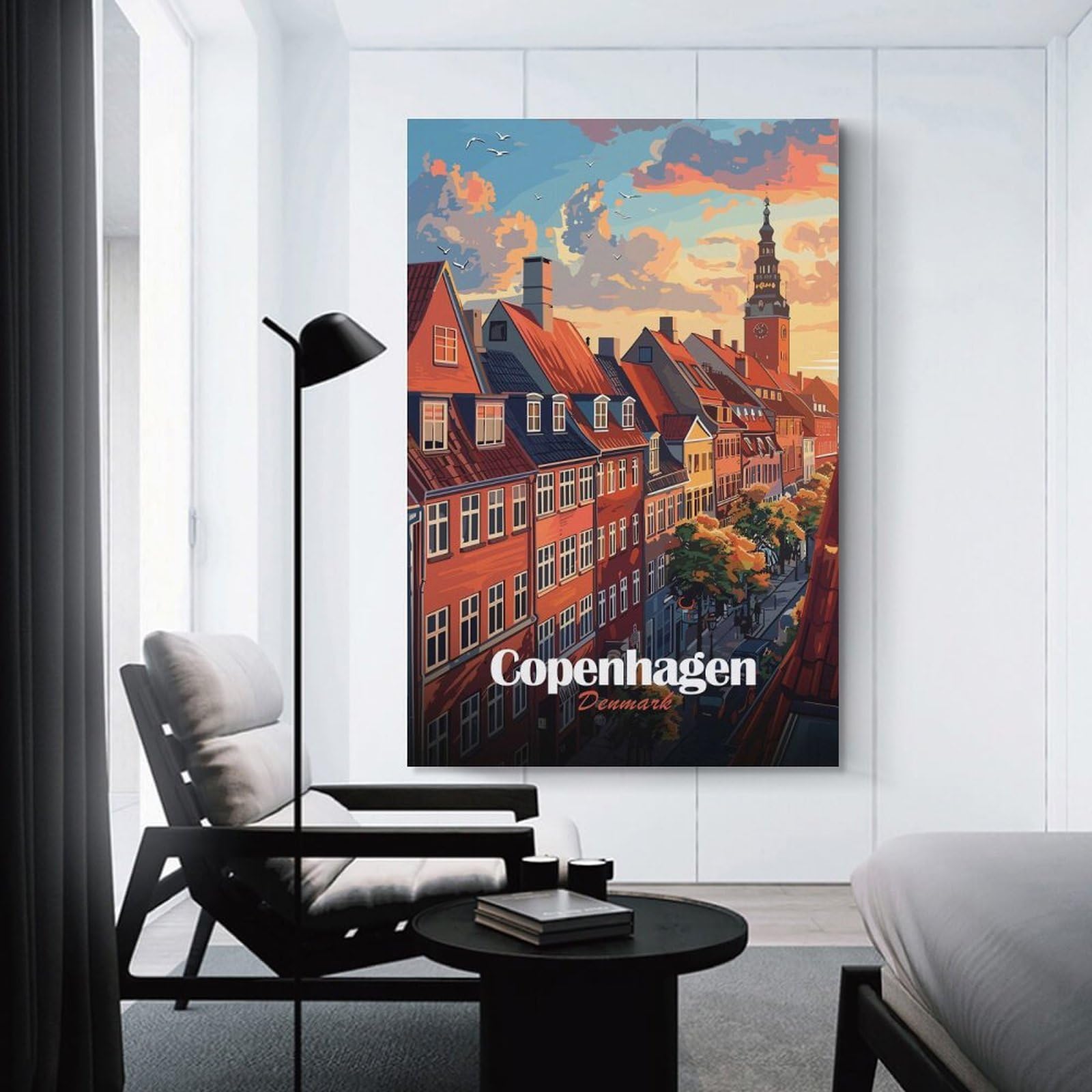 Junmoney Decorative Wall Artwork Copenhagen, Denmark Cityscape Art, 20x30inch(50x75cm), for Calm Bedrooms, Home Corners Or Flats, An Easy Wall Refresh for Bedrooms