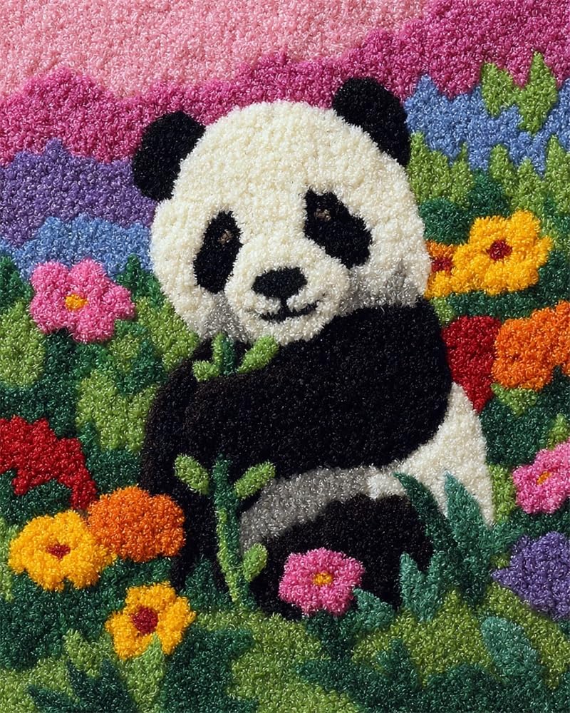 FWRTYCB Latch Hook Rug Kit Panda and Flowers