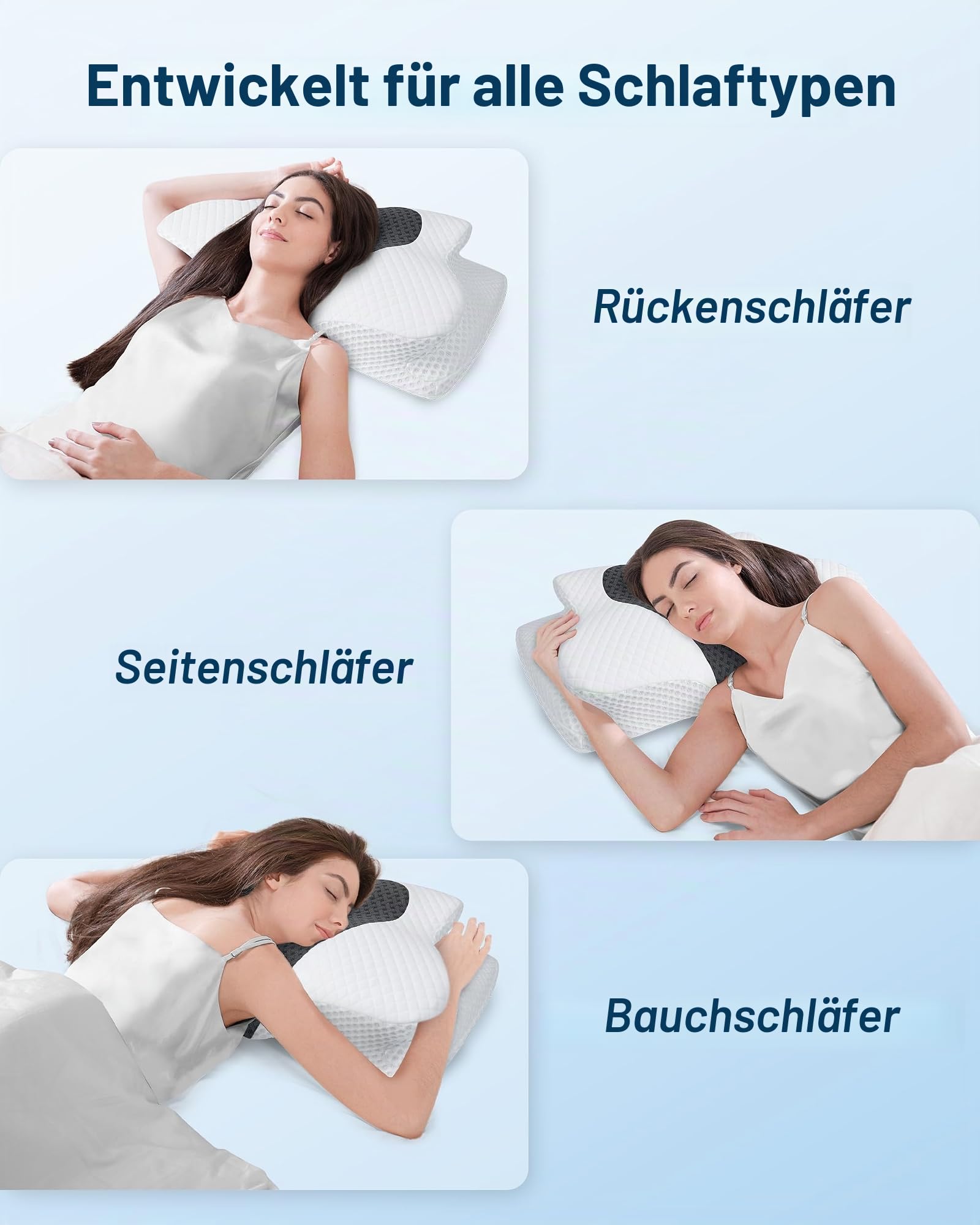 HOMCA Nackenkissen Kopfkissen Memory Foam Kissen Nackenstützkissen für Seiten, Rücken & Bauchschläfer, 60x40x9/10cm