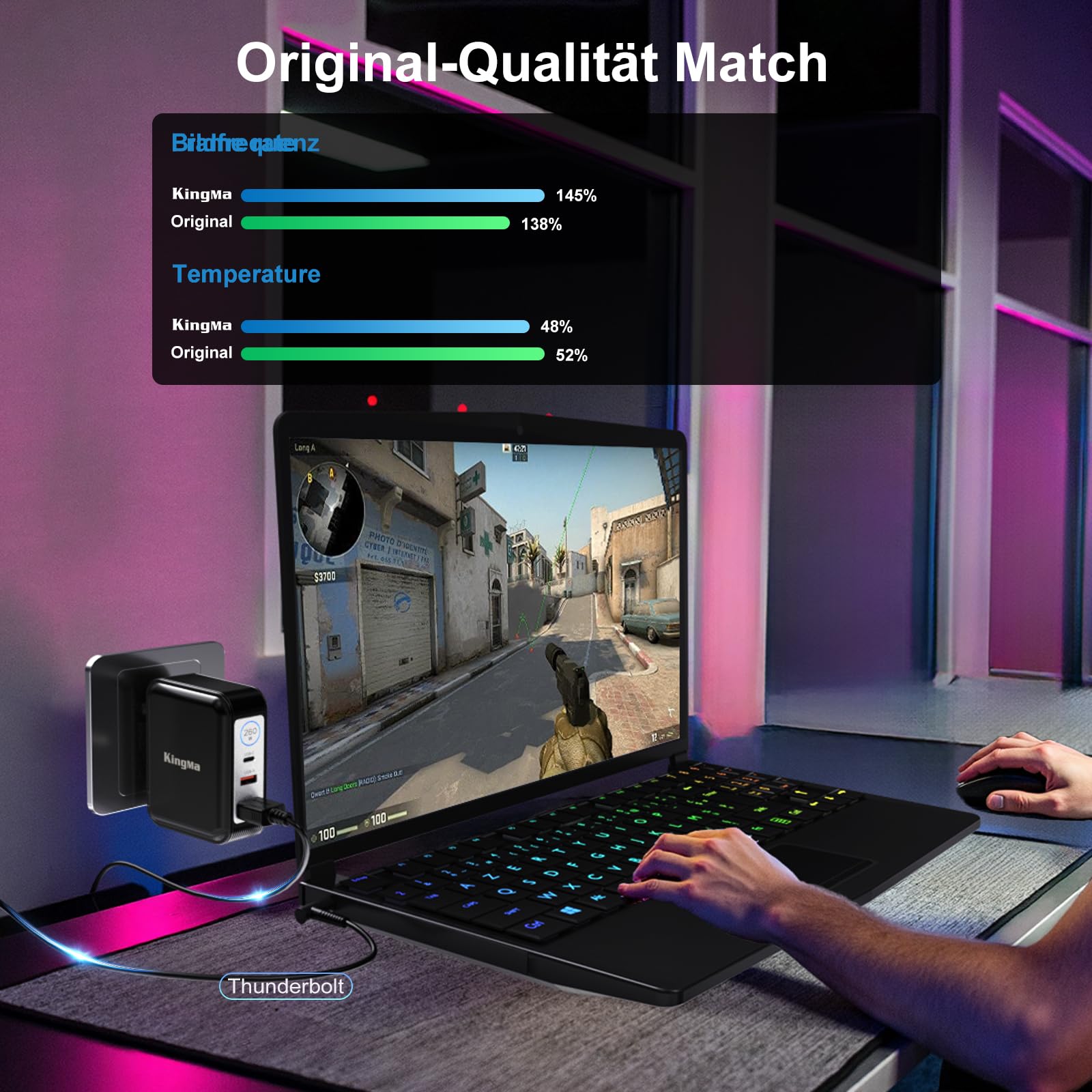 Caricatore portatile da 260W (20V/13A) portatile GaN pieghevole per laptop da gioco, PD 3.0 con cavo da 45-30 mm, compatibile con HP Omen Transcend 16/Victus by Gaming Laptop 16t