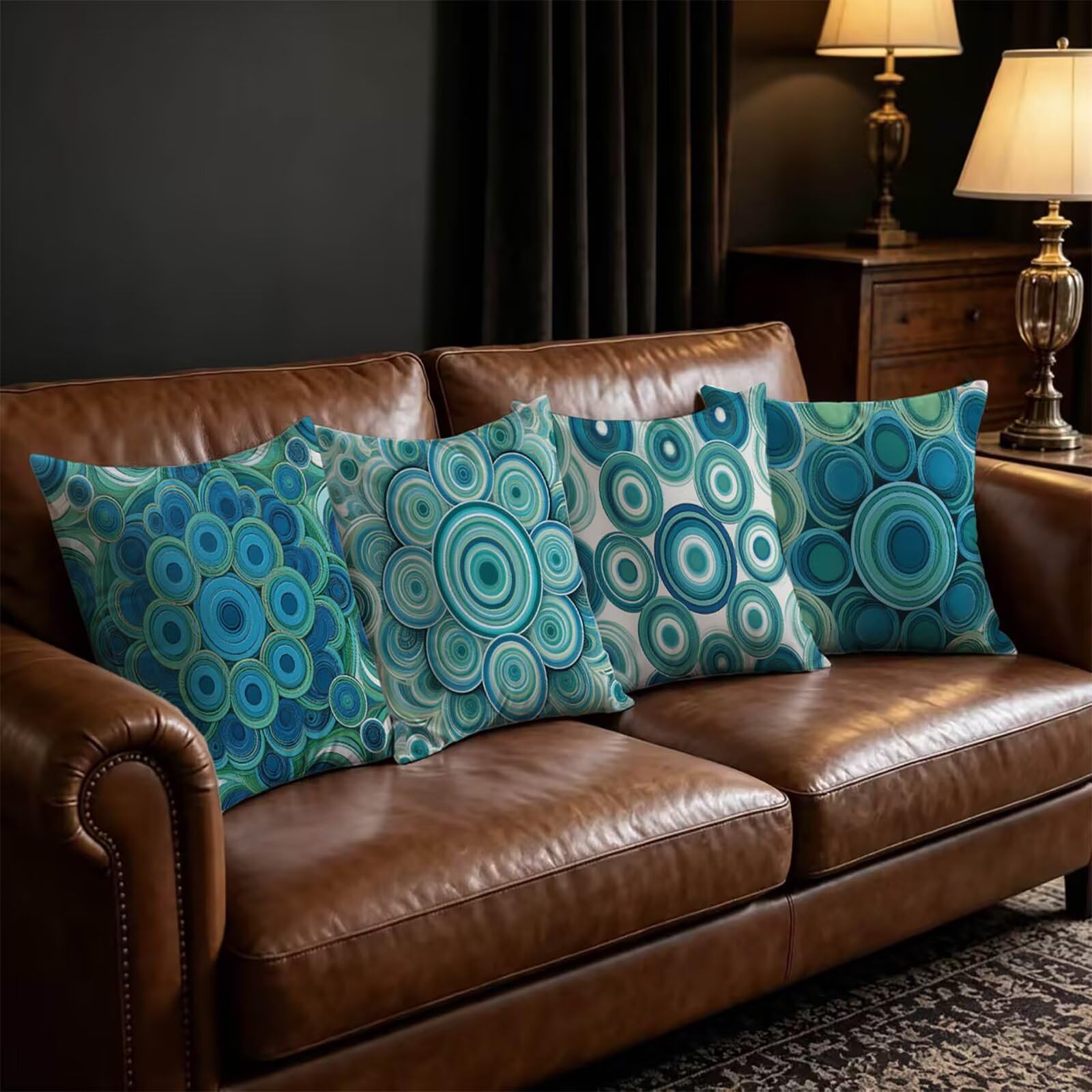 Federe Cuscini per Divano 60x60cm 4 Pack Federe Cuscino Blu-Verde THDZ1550 | Federe Cuscini Girare Stampa Fronte-Retro Cerniera Invisibile per Divano Letto Moderno Decorazioni Casa Regalo Donna