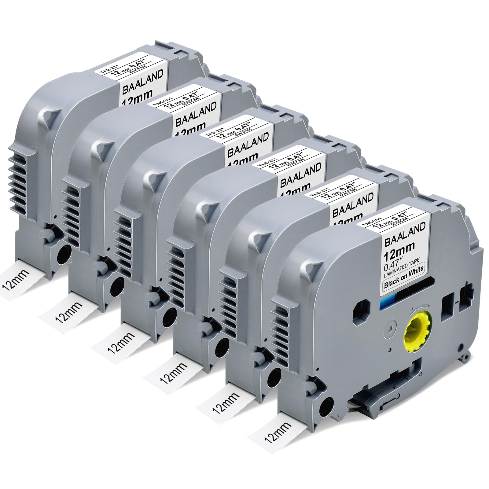 6-Pack Label Maker Tape Replace for TZe231 Tze Tz Tape 12mm 0.47 Inch Laminated White Compatible with Brother P Touch Label Maker PT-D210 PT-D200