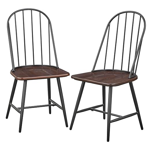 Target Marketing Systems Windsor Mixed Media Dining Room Chairs, with Spindle Back Design and Contoured Saddle Seat, 38" H x 18" W x 20" D, Set of 2, Black