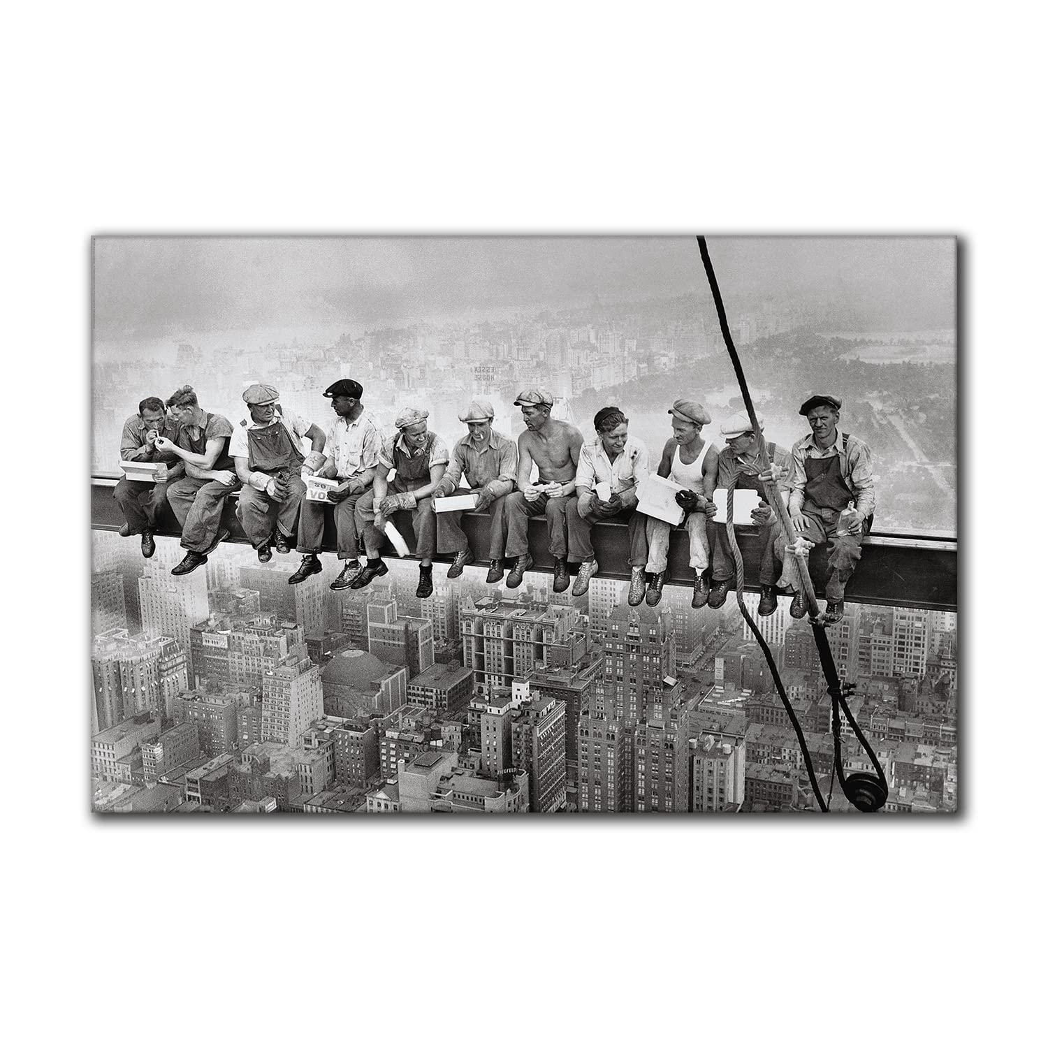 The Lunch ATOP A Skyscraper Wall Art Canvas Prints Vintage Painting Black and White Pictures New York Sky Poster for Living Room Home Decor (24x36 inch Framed)