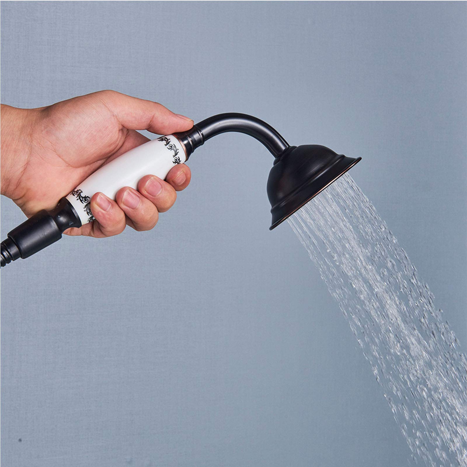 Grifo de bañera de pie, Grifo de bañera con caño Giratorio de una Sola manija con Ducha de Mano, Grifo de bañera de pie de latón, Bronce frotado con Aceite,