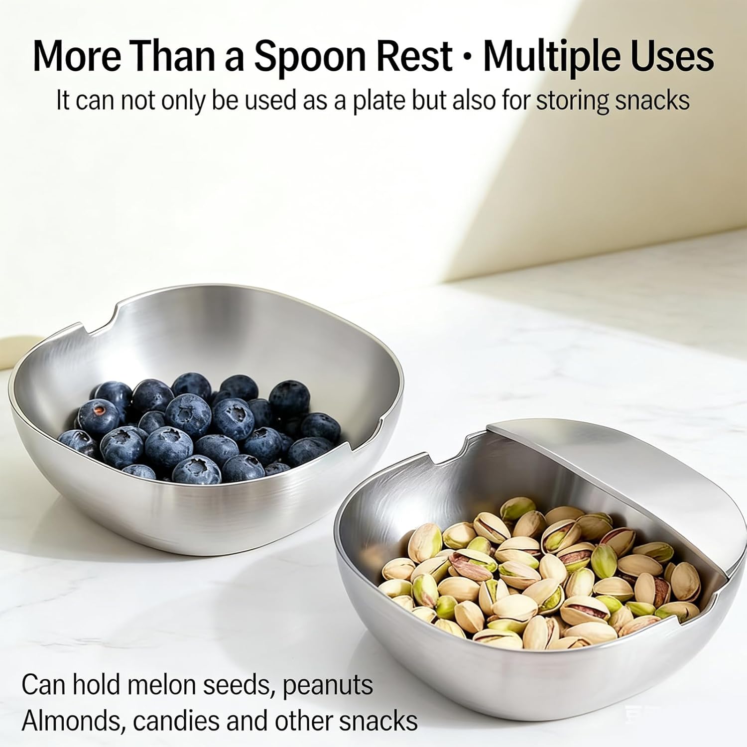 304 Stainless Steel Spoon Rest & Multipurpose Kitchen Utensil Holder, Self-Standing Ladle Rack and Snack Plate with Stable Base, Modern Heavy Duty Spoon Holder for Stove Top Spatulas Chopsticks (3PCS)